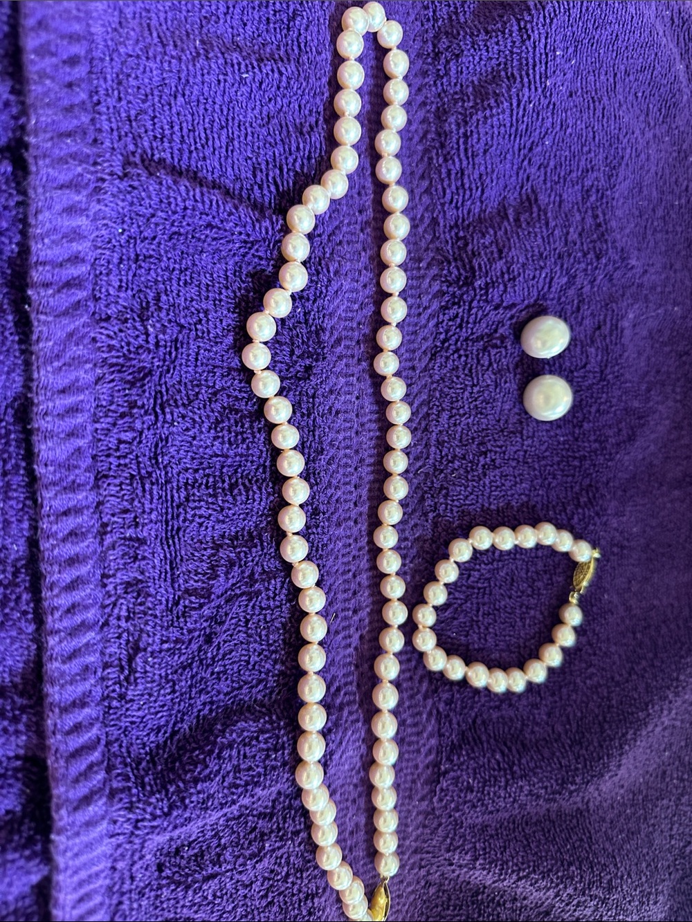 Cultured Pink Pearl Necklace, Bracelet & Stud Earring Set